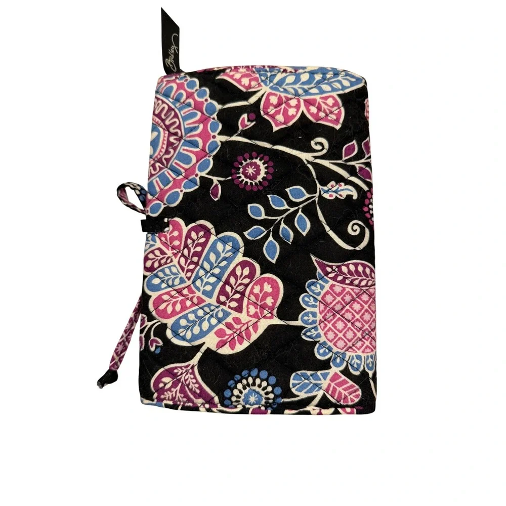 Vera Bradley Provencal Jewelry Organizer Roll Quilted Floral Travel Case Black